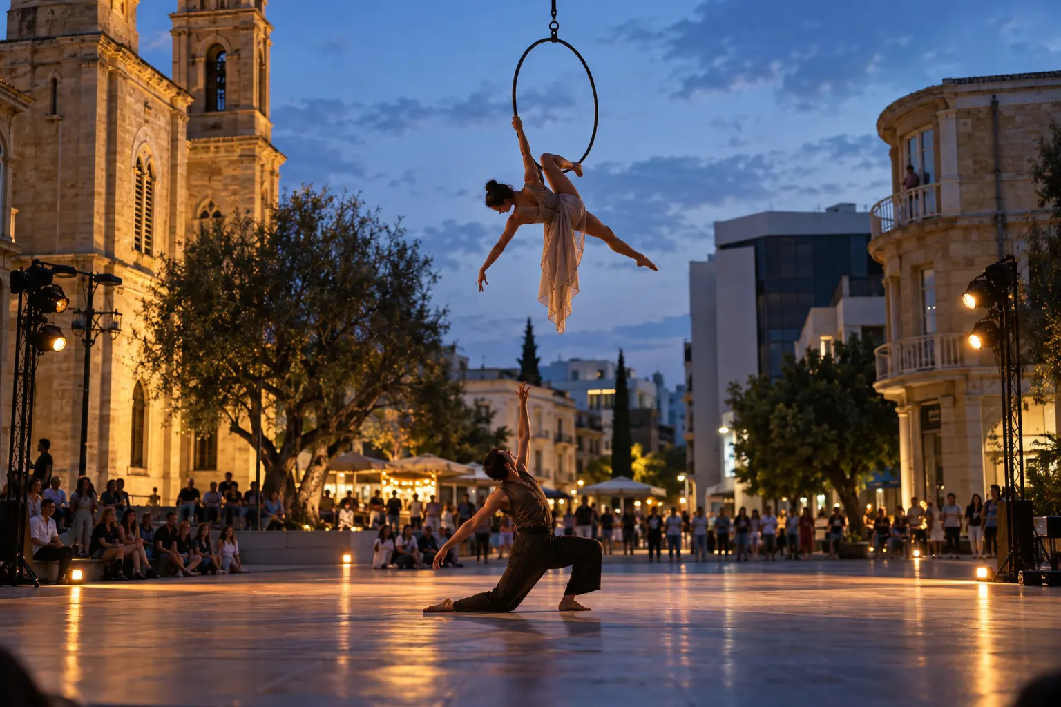 Editorial image of a contemporary street performance in central Nicosia