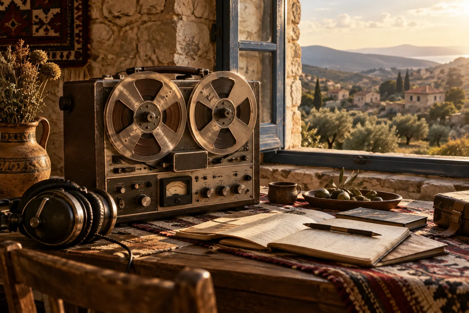 Editorial still life inspired by the field recordings behind Echoes of Cyprus