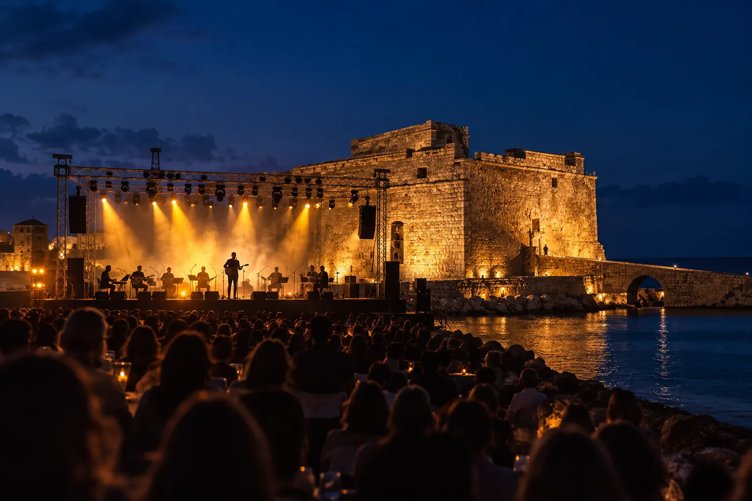 Editorial image of an open-air concert beside Paphos Medieval Castle