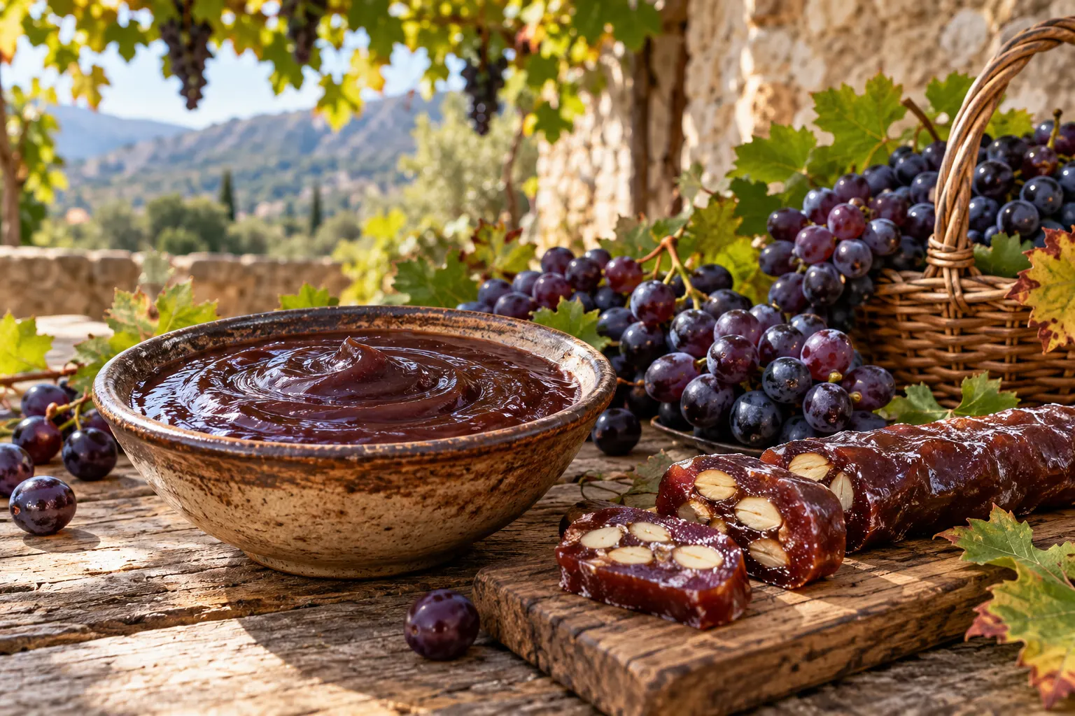 Editorial illustration of palouzes, soutzoukos and grapes inspired by Agios Georgios Silikou