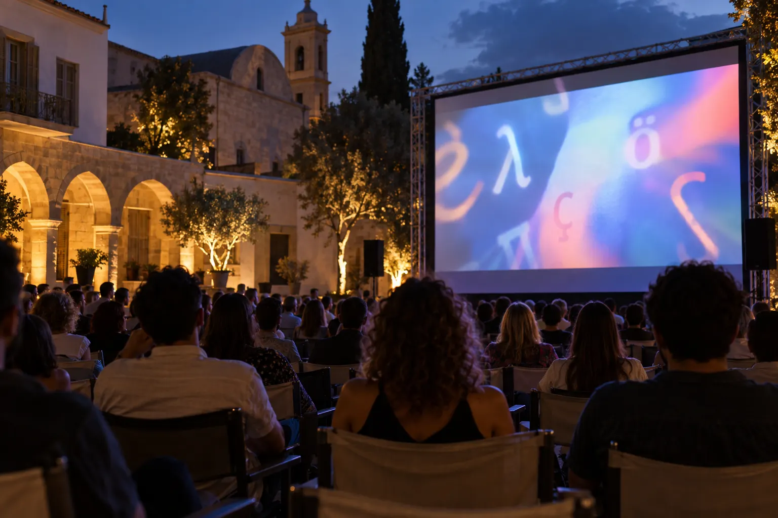 Editorial image of an outdoor European film screening in Nicosia