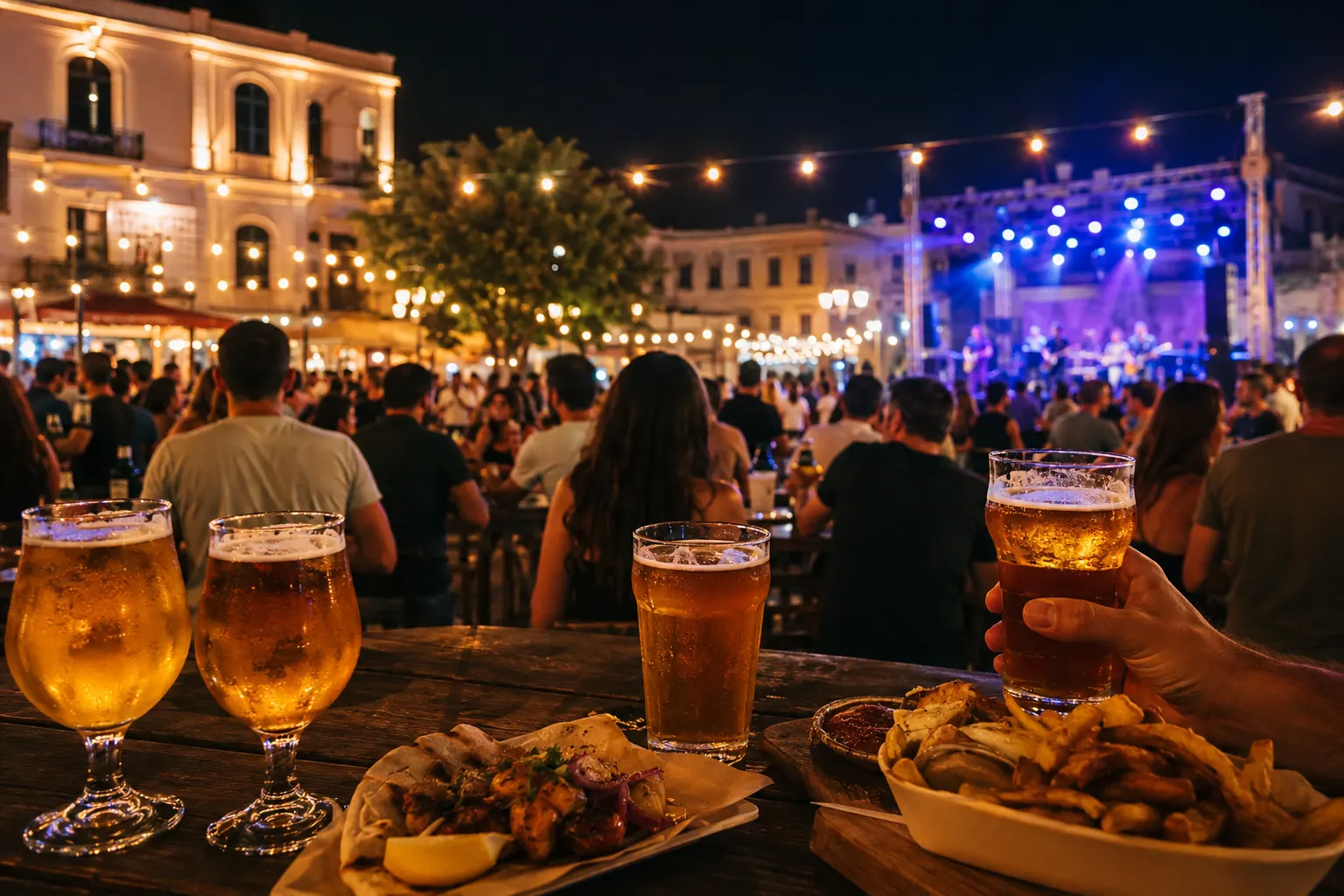 Editorial image of an outdoor evening beer festival in Larnaca