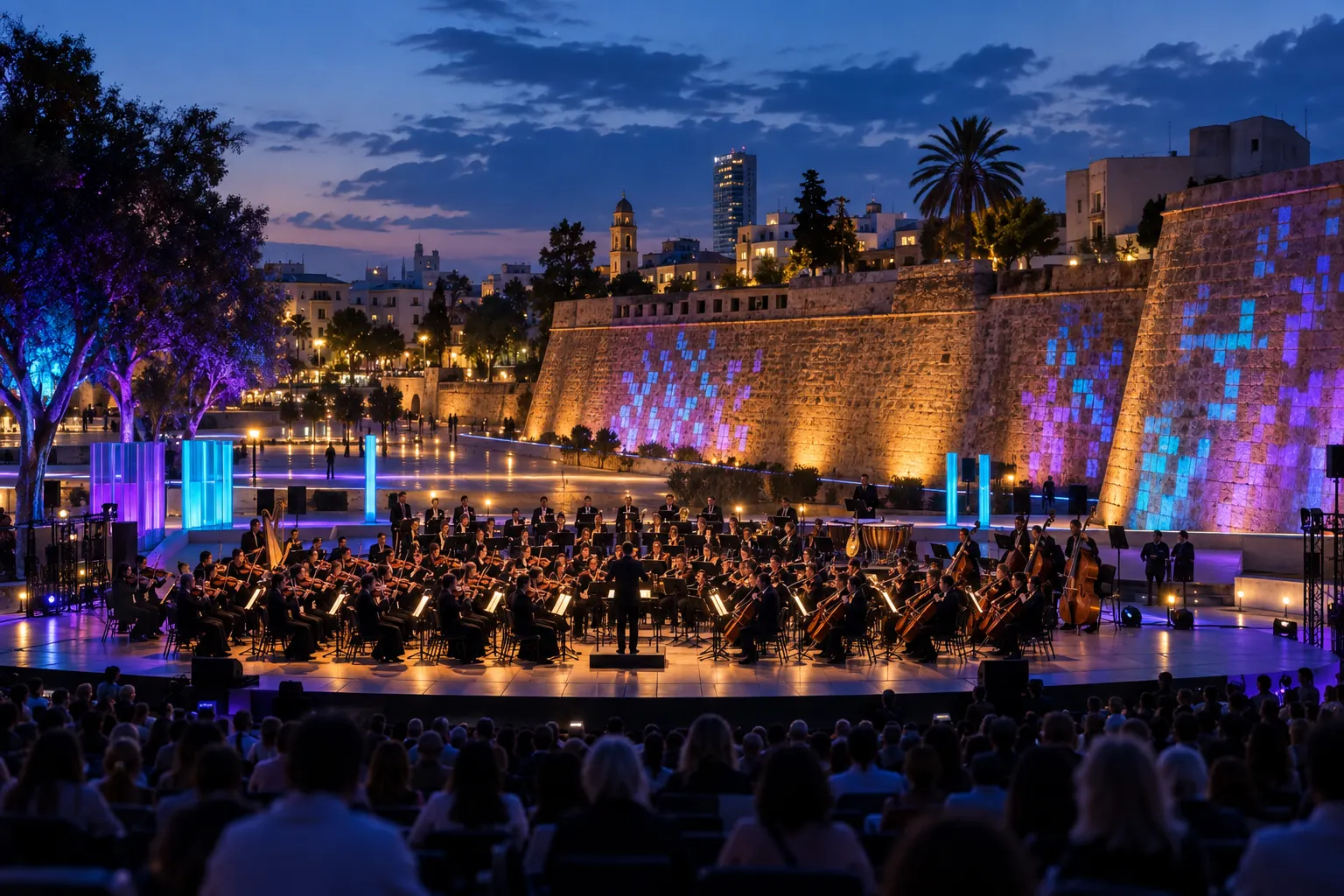 Editorial image of a symphony orchestra performing beside Nicosia’s Venetian walls