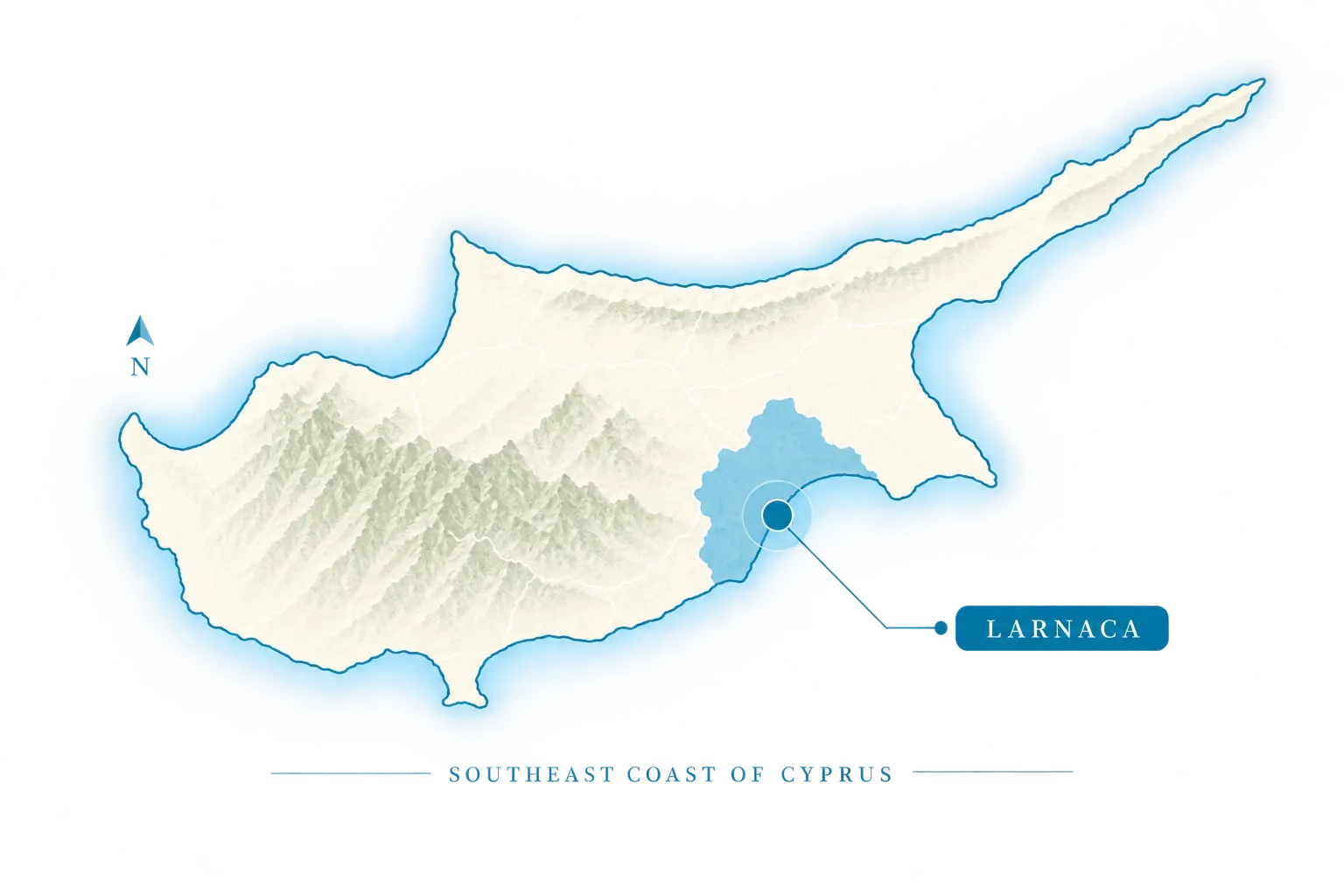 Illustrated map of Cyprus with Larnaca highlighted