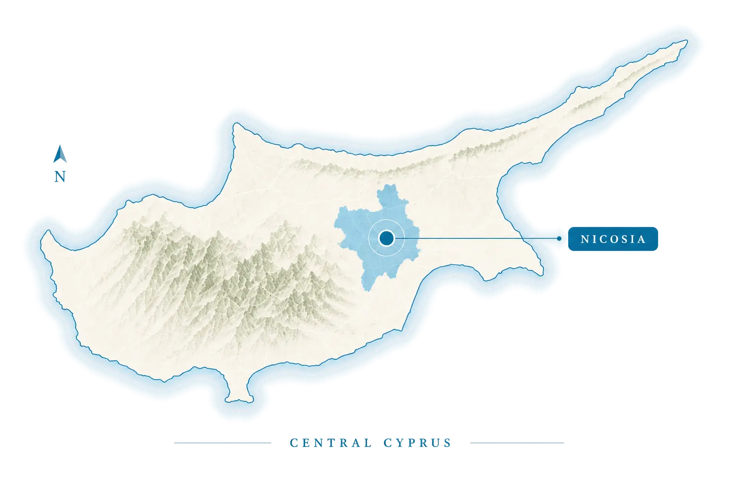 Illustrated map of Cyprus with Nicosia highlighted