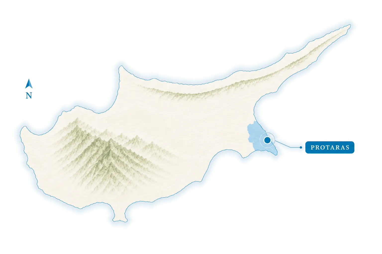 Illustrated map of Cyprus with Protaras highlighted