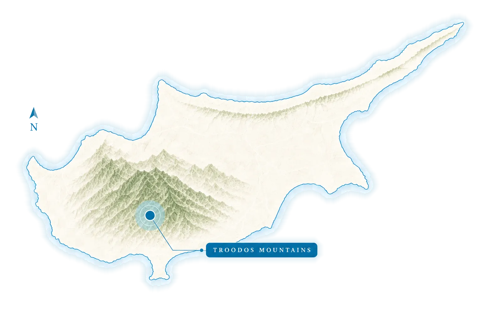 Illustrated map of Cyprus with Troodos highlighted