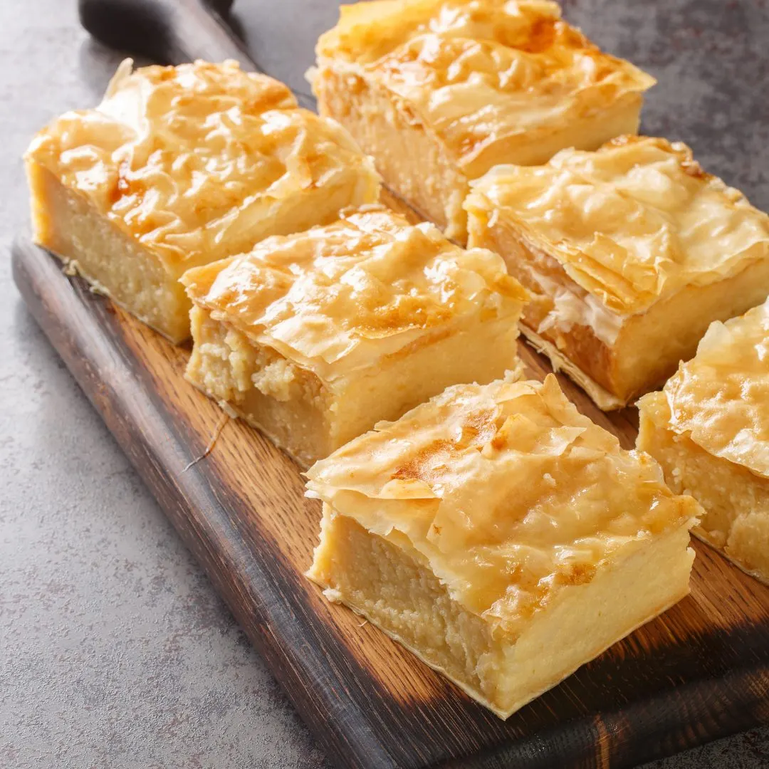 Buttering filo sheets for galaktoboureko