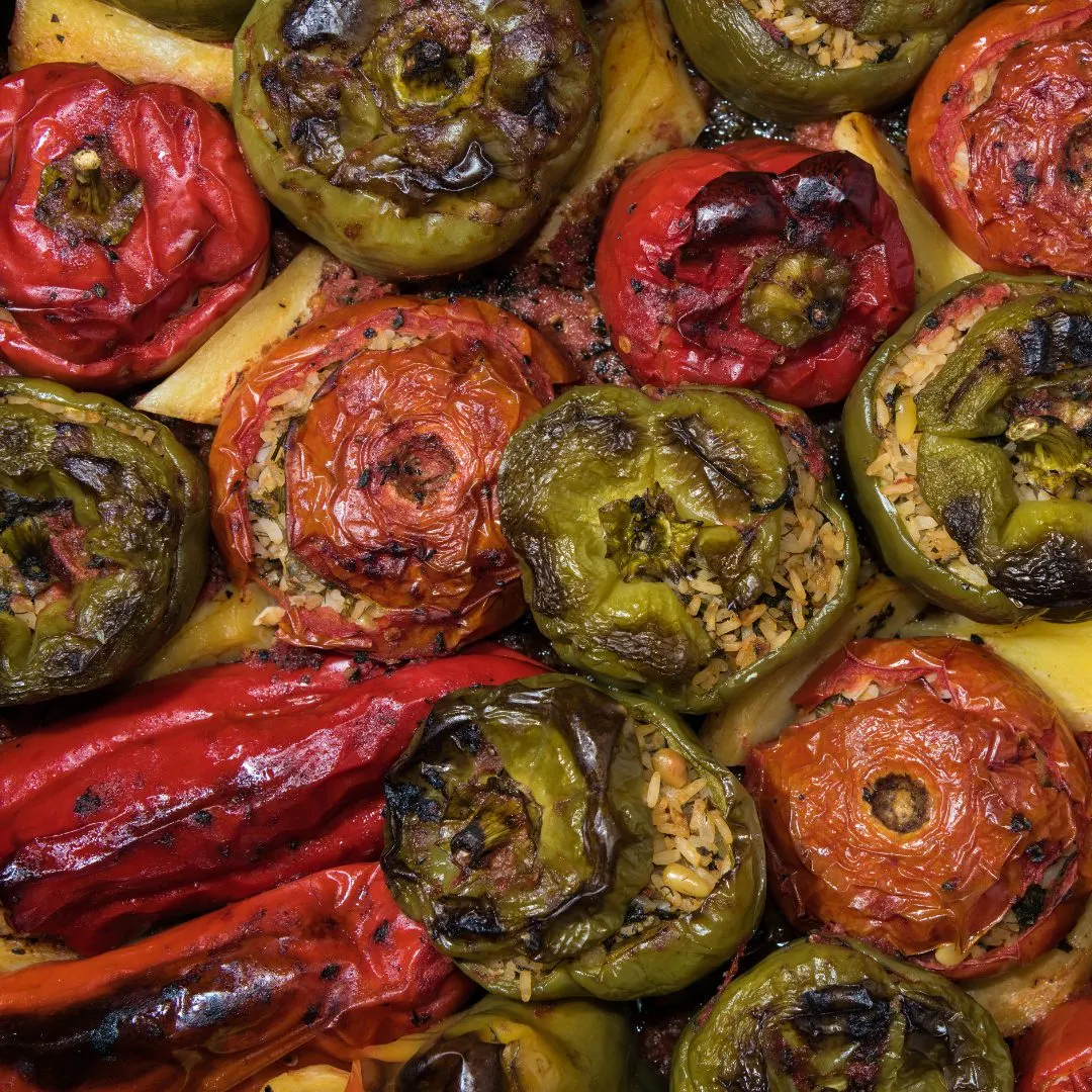 Peppers hollowed out ready for stuffing