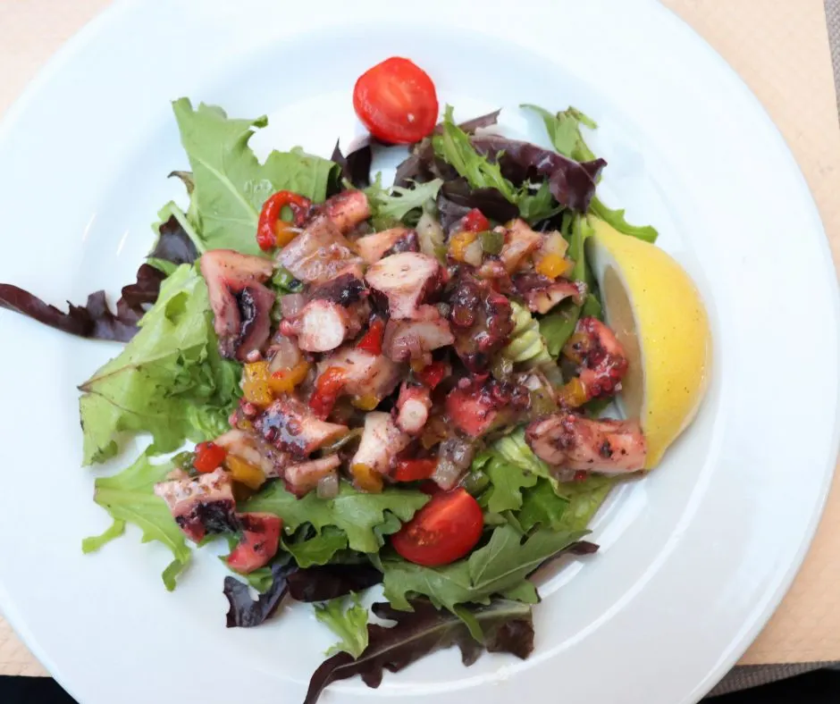 Octopus cut into bite-sized pieces